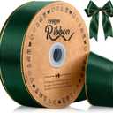 Lyrow 100 Yards Forest Green Satin Ribbon with Gold Edges 1.5 Inch Gold Border Fabric Ribbons Funeral Ribbon for Gift Wrapping DIY Crafts Wedding Shower Corsage Bible Decoration Bows Bouquet