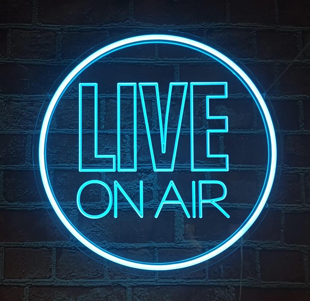 Live On Air Neon Light Sign, Round USB Powered On Air Led Light Up Sign, Dimmable Live On Air Streaming LED Sign for Tiktok, Twitch Streamer, Gamer, Game Room, Studio Decoration (Ice Blue)