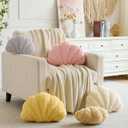 Shell Pillow, Seashell Throw Pillow Room Decor for Couch Bed, Shell Pillows Soft Plush Pillow, Sea Shell Decorative Beach Cushion Pillows (Goose Yellow, 18 X 13 Inches)