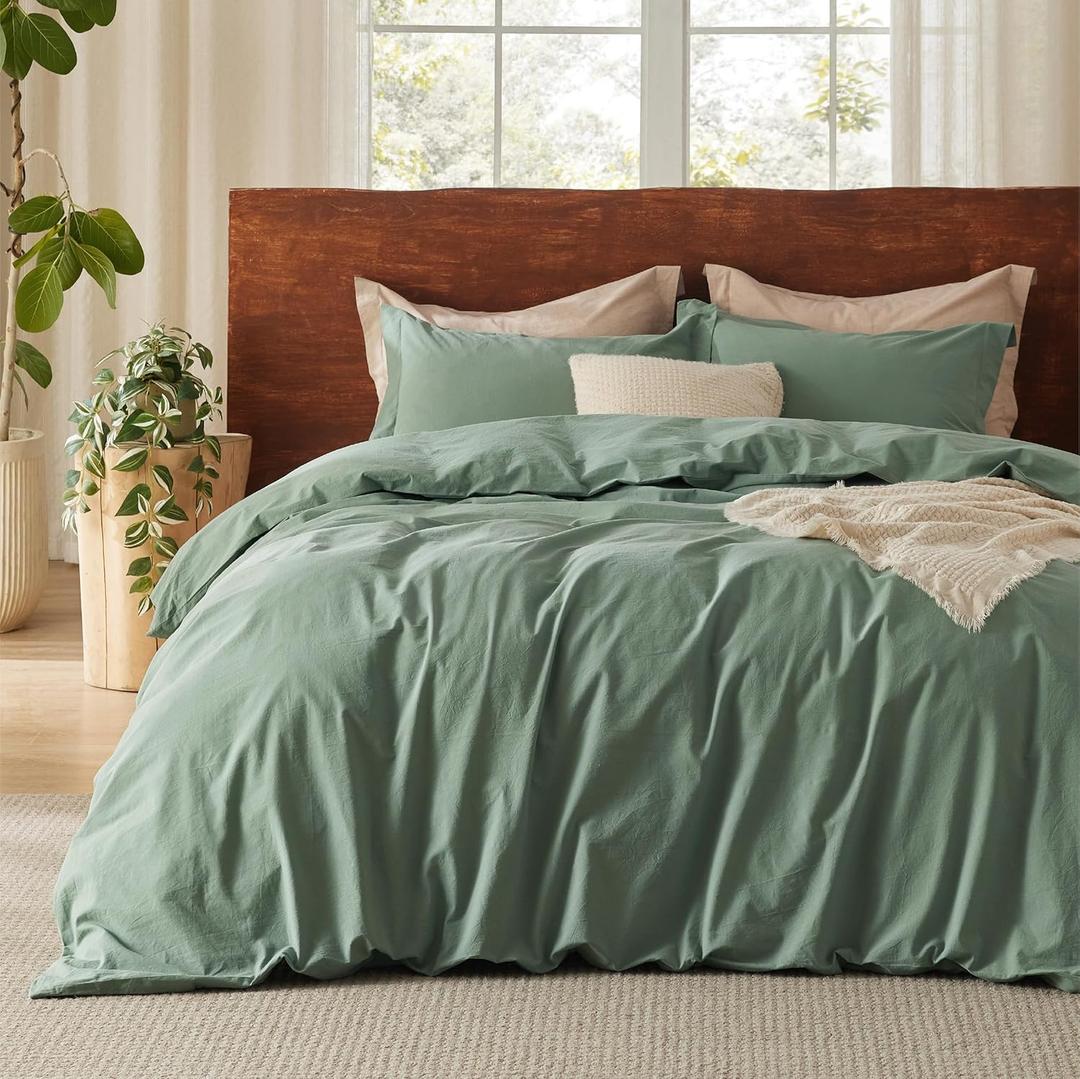 Bedsure 100% Washed Cotton Duvet Cover Queen Size - Iceberg Green Minimalist Cotton Duvet Cover Linen Like for All Seasons - GentleSoft Plain Simple Bedding (Iceberg Green, Queen, 90"x90") Bedsure 100% Washed Cotton Duvet Cover Queen Size - Iceberg Green Minimalist Cotton Duvet Cover Linen Like for All Seasons - GentleSoft Plain Simple Bedding (Iceberg Green, Queen, 90"x90")