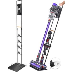 Haturi Vacuum Stand for Dyson V15 V11 V10 V8 V7 V6 - Vacuum Accessories Stable Metal Organizer Stand Holder, Dyson Handheld DC30 DC31 DC34 DC35 DC58 DC59 DC62 Cordless Vacuum Cleaners Storage Rack (with Rectangular Base & Wheel)