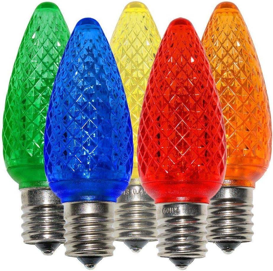 25 Pack Multicolor C9 Faceted LED Christmas Light Bulbs for Indoor and Outdoor Use E17 Base Commercial Grade Bulbs