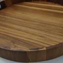 Extra Large Round Ottoman Coffee Table Tray, 22" Big Kitchen Serving Trays for Huge Ottoman Counter Giant Decorative Organizer, Huge Wood Serveware Tray with Built-in Handle for Big Job