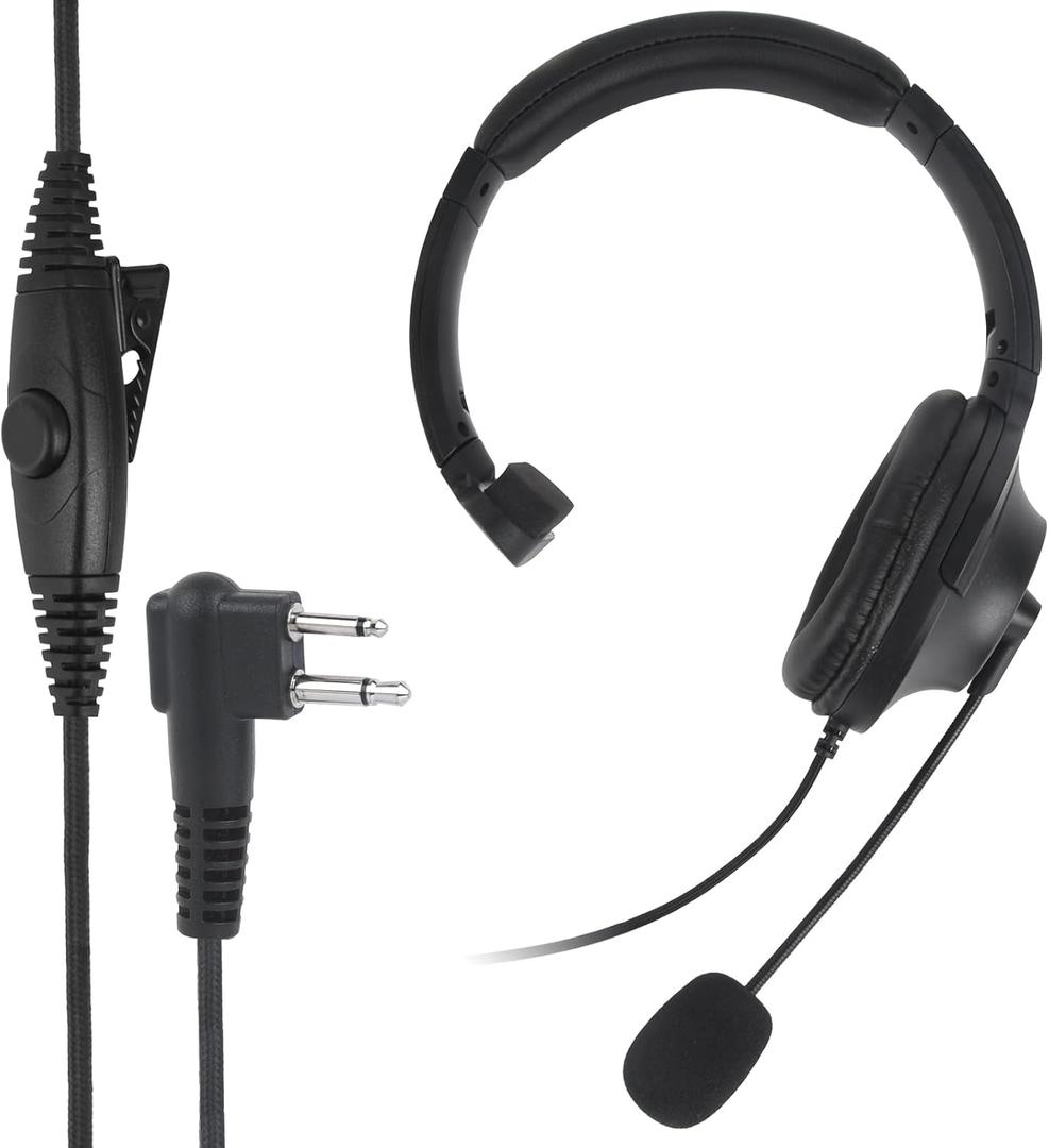 WODASEN One Side Noise Reduction Overhead Headset Voice Cancelling Cancellation Radio Headphone Single Earpiece with Boom Mic for CP100 CP200 CP200D CP185 RDM2070D BPR40 RDU4100 RDV5100 Walkie Talkie