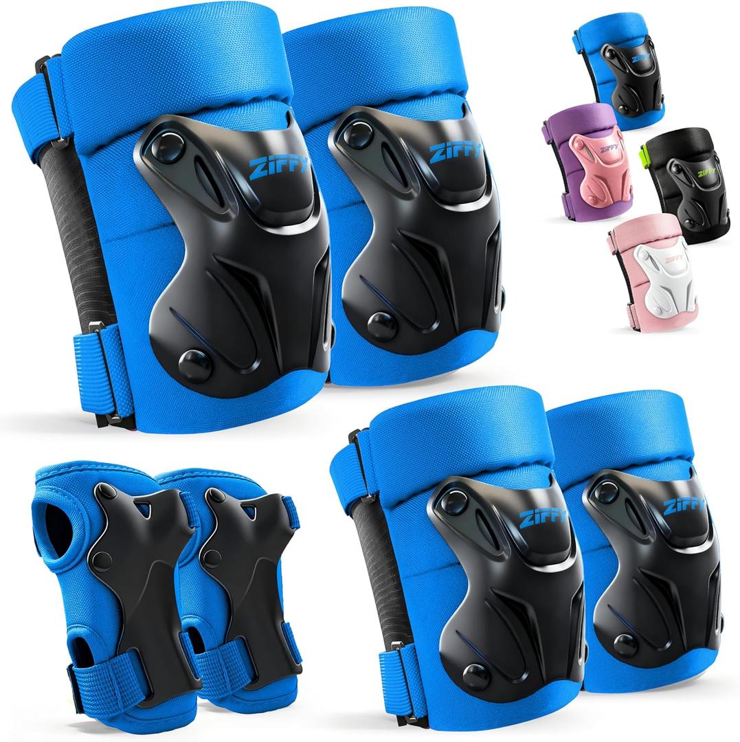 ZIFFY Knee Pads for Kids, Adjustable Knee and Elbow Pads Set with Wrist Guard, Protective Gear for Boys Girls Skateboard Roller Skating Cycling Bike (Small, Blue)