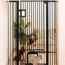 No Pawblems 55" Extra Tall Pet Gate with Adjustable Cat Door, 29-43" Auto Close Dog Gate, NO Drilling Pressure Mounted for Doorways/Hallways, 1.37" Narrow Bar Spacing, Black
