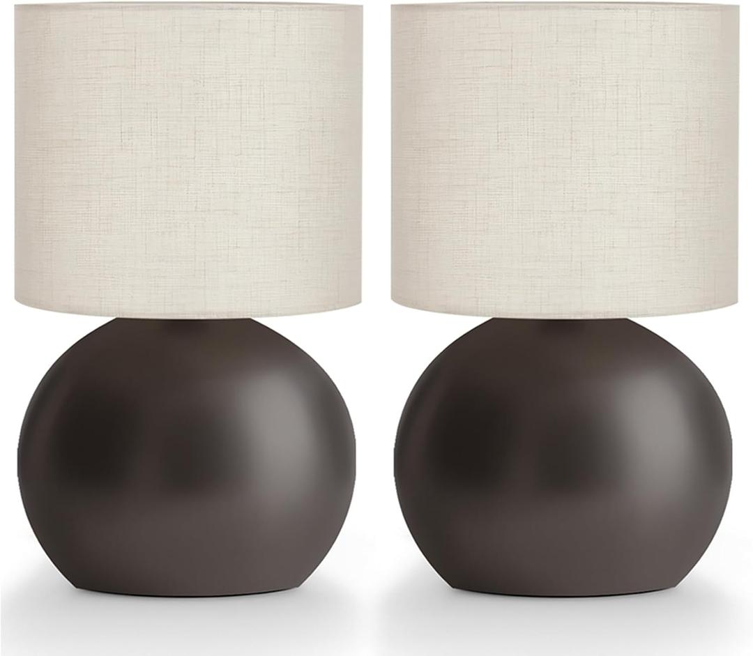 Small Table Lamp for Bedroom,Bedside Nightstand Lamp for Living Room,Minimalist Bedside Light lamp Set of 2, 10.4 Inch Desk Light for Bedroom, Living Room,Including Light BulbBrown
