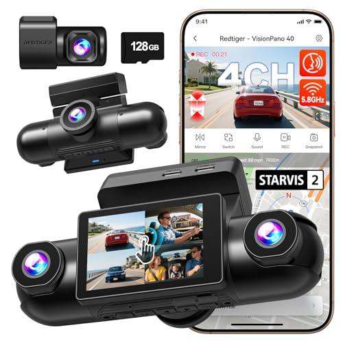 REDTIGER 4 Channel 360° View Dash Cam, Dual STARVIS 2, 2.5K*2+1080P*2 Dashcam Front and Rear Inside Left Right, 5.8GHz WiFi, 8 IR Lights Night Vision, 4 Adjustable Lenses, Included 128GB Card (VP40)