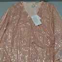 GRACE KARIN Womens Sparkly Sequin Tops,3/4 Sleeve Glitter Party Dressy Blouse,V-Neck Disco Evening Club Concert Shirt (X-Large, Rose Gold)