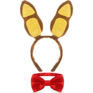 2Pcs Bunny Costume Accessories Set Rabbit Bunny Ears Headband Red Bow Tie for Halloween Cosplay Dress Up