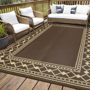 Outdoor Rug 10x20 Waterproof for Patio Decor Foldable Reversible Plastic Straw Carpet Modern Border Camping Mat Outside Area Mat for Patio, RV, Deck, Balcony, Backyard, Picnic, Beach, Clover,Brown