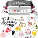 16 Pcs Just Married Car Decorations Include 14 Assorted Ornate Car Magnets Just Married Window Decal and Cardstock Sign Banner Wedding Decorations for Bridal Shower Honeymoon Photo Props