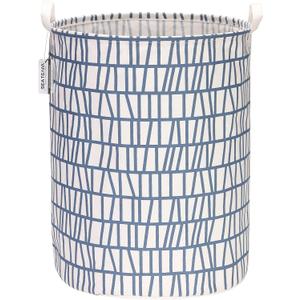 Sea Team 19.7 Inches Large Sized Waterproof Coating Ramie Cotton Fabric Folding Laundry Hamper Bucket Cylindric Burlap Canvas Storage Basket with Stylish Branch Blue Design