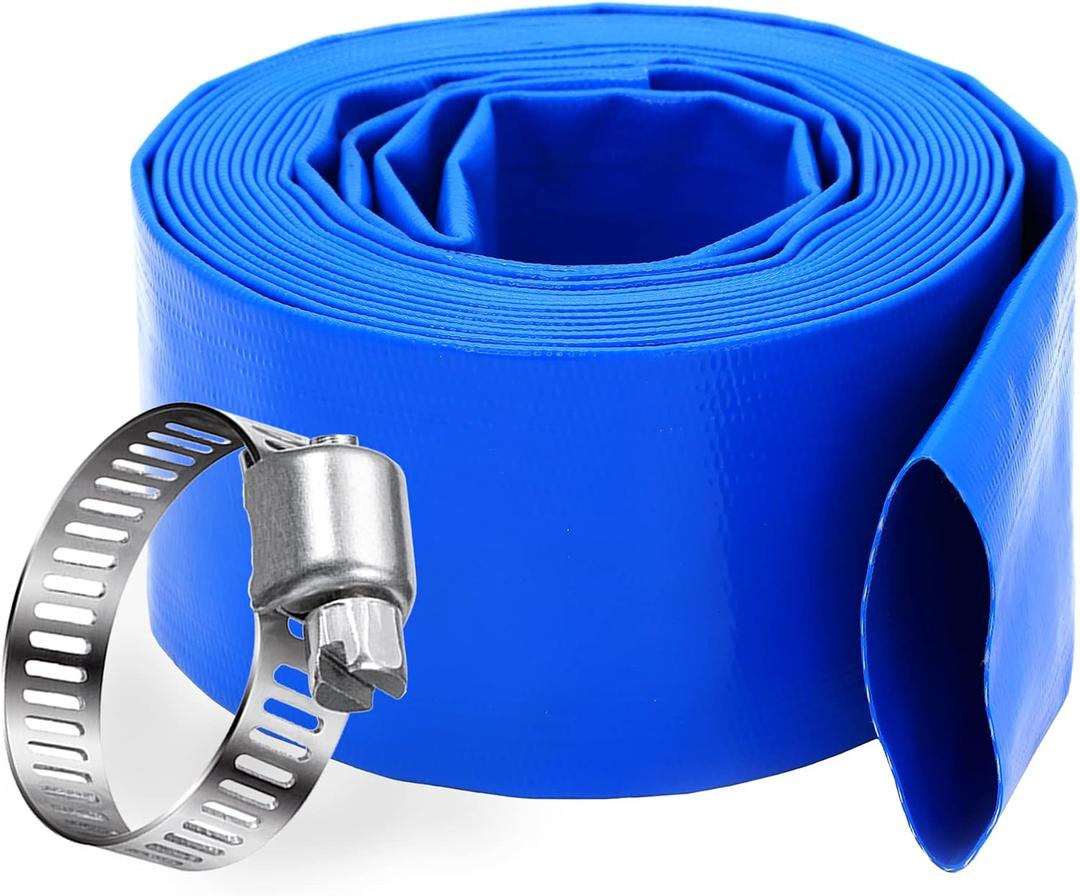 DAVCO 3" x 25 ft Pool Backwash Hose, 3 Diameter and 5 Flat Wide Heavy Duty Reinforced Blue PVC Lay Flat Water Discharge Pump Hoses For Swimming Drain Pools and Clean Filters,with 1 Clamp