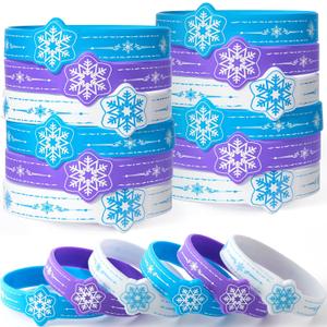24 Pcs Snowflake Party Favors Birthday Supplies Silicone Wristbands Bulk Toy Christmas Gift Prize Filler Goodie Bag Stuffer Kids Boys Girls Winter Party Favors