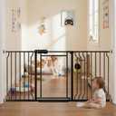 Fairy Baby Triple Lock Clear Baby Gate for Doorways, 57.6”-66.8” Extra Wide Acrylic Dog Gate for Stairs, Safety Child Gate Pressure Mounted No Drill, Auto Close Clear Pet Gate One-Hand Opening, Black, 57.6"-66.8"