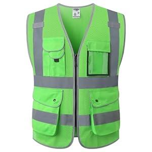 JKSafety 9 Pockets High Visibility Safety Vest for Men and Women, Hi-Vis Reflective Green Safety Vests with Zipper Front, Meet ANSI/ ISEA Standards (159-Green XXL) JKSafety 9 Pockets High Visibility Safety Vest for Men and Women, Hi-Vis Reflective Green Safety Vests with Zipper Front, Meet ANSI/ ISEA Standards (159-Green XXL)