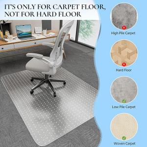 Office Chair Mat for Low Pile Carpet, 48 x 36 Transparent Office Desk Chair Mat for Carpeted Floors, Studded Carpet Floors Protector Mat for Home & Offices