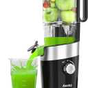 Juicer Machines, Aeitto Cold Press Juicer,4.9" Wide Mouth Fits for Whole Fruits and Vegetables, Slow Masticating Juicer Easy to Clean, High Juice Yield, Black