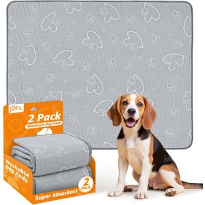 Washable Pee Pads for Dogs Reusable: 2 Pack Waterproof Puppy Pads Absorbent Quick Dry Training Pads - Non Slip Puppy Whelping Mats for Grate, Floor, Housebreak, Couch 18"x24" (Light Gray)
