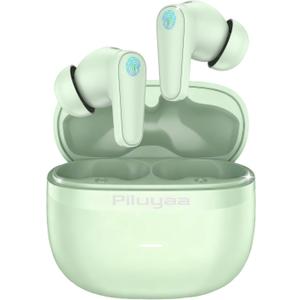 Piluyaa Wireless Earbuds Bluetooth 5.4 Headphones in Ear Buds, True ANC+ENC Noise Cancelling Earbuds, HiFi Stereo Deep Bass Earphones for Sports/Workout-Black (Green)