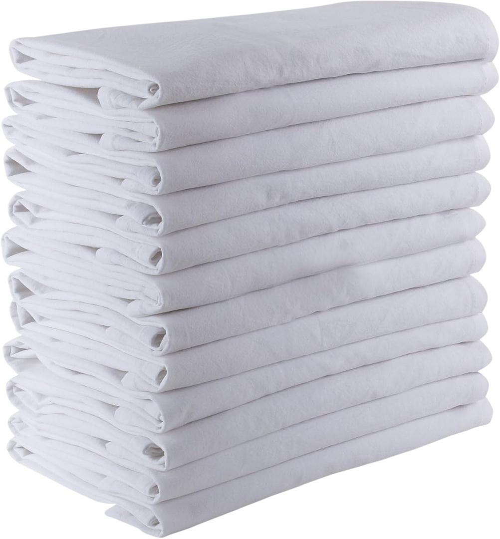 Flour Sack Cloth Napkins - Set of 16, 100% Cotton Reusable Dinner, Luncheon & Cocktail Napkins - White, 12x12 Inch