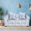 Chinoiserie Printed Sofa Cover Stretch Couch Cover with Throw Pillow Case Blue White Floral Sofa Slipcover for Living Room Decoration(2 Seat)
