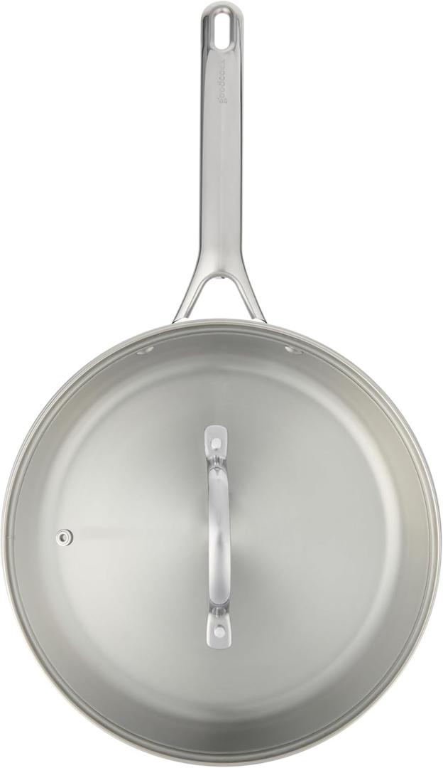GoodCook Stainless Steel Deep Saute Pan 10.25-Inch, Oven-Safe to 500F & Induction-Safe Compatible with All Stovetops 3-Layer Construction for Even Heating Non-Toxic PTFE & PFOA Free, 3-Quarts, Silver