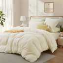 Cream White Cotton Duvet Cover King Size, Linen-Like Natural Bedding Set with Zipper Closure (No Comforter), King Size, Duvet Cover (104"x90") x 1, Pillowshams(20"x36") x 2