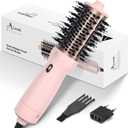 Aima Beauty Travel Hair Dryer Brush Dual Voltage Blow Dryer Brush Hot Air Brush with Oval Barrel 360Airflow for Smooth, Negative Ionic Frizz-Free Drying/Straightening/Voluming, Pink