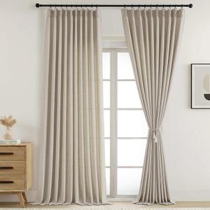 Extra Wide Pinch Pleated Curtains 96 Inches Long 2 Panels, Light Filtering Soft Fabric Curtains for Large Windows, 60 Inch Width Farmhouse Drapes for Living Room, Linen Color, 2x60Wx96L Inches