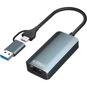 2.5gb USB Ethernet Adapter, Type-C to RJ45 Network Internet 2.5Gbps with USB-A 3.0 Port Aluminum Portable Gigabit Wired Internet for MacBook, iPad, iPhone 15/16 Pro Max, Windows/MacOS