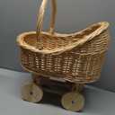 Vintage Woven Rattan Baby Carriage Basket Handcrafted Wicker Stroller for Baby Shower, Flower Girl Basket, Baby Things, Rustic Home Decor, Photography Props, Floral Arrangements(Middle)