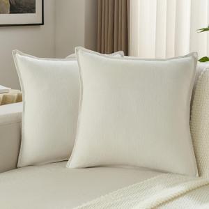 FUTEI Pack of 2 Chenille Throw Pillow Covers 22x22 Inch, Cream | Bound Edge Double-Stitch Design,Same Fabric Both Side,Hidden Zipper,Machine Washable,Pilling-Resistant,Colorfast, No Inserts.