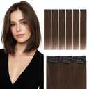 Elailite Short Clip in Hair Extensions Real Human Hair 6PCS Lace Weft Remy Hairpieces for Women Adding Volume 10 Inch Dark Brown