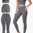 3 Piece Workout Sets for Women High Waisted Leggings with Pockets Tummy Control Biker Shorts Yoga Sports Bra M