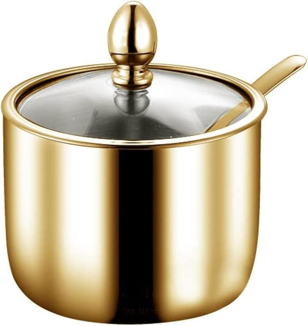 Mozacona Gold Stainless Steel Sugar Bowl Spice Jar Seasoning Pot Storage with Lid Spoon