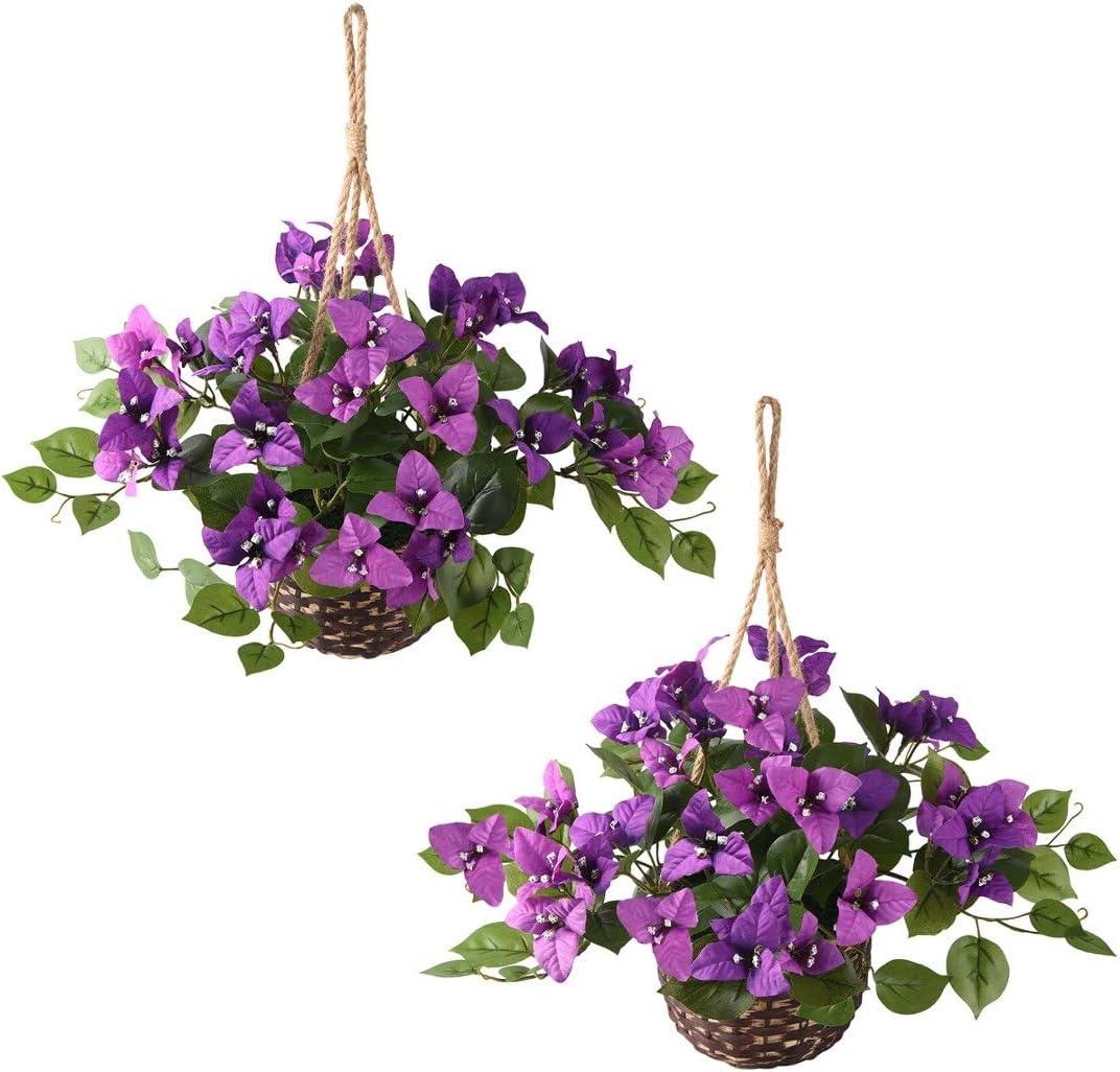 INQCMY Artificial Flower of Outdoor Bougainvillea 2 Pcs Uv Resistant No Installation Required Fake Hanging Basket Plants Suitable for Front Door Porch Courtyard Garden (Double Lotus)