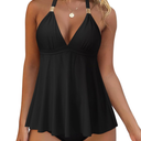 RXRXCOCO Women Halter Tankini Swimsuits Tummy Control Swimsuit Flowy V Neck Bathing Suits, XXL