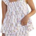 Farktop Womens Floral Print Pajama Sets Ruffle Trim Cami and Casual Shorts 2 Piece Lounge Set PJ (White, L)