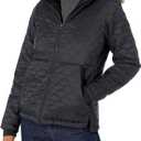 Essentials Women's Lightweight Quilted Full-Zip Water-Resistant Sherpa-Lined Hooded Puffer Jacket, Black, X-Large