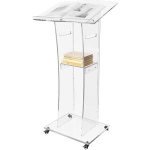 HODLBIT Upgraded Acrylic Podium Stand, Pulpits for Churches, 47.5inch Modern Lecterns & Podiums with Storage Shelf for Classroom, Weddings, Professional Presentation Podiums, Easy Assembly