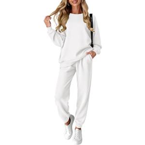 KIRUNDO Sweatsuits Women 2 Piece Outfit Matching Workout Lounge Sets Spring Fall Clothing Tracksuit Airport Travel Outfits (Small, White)