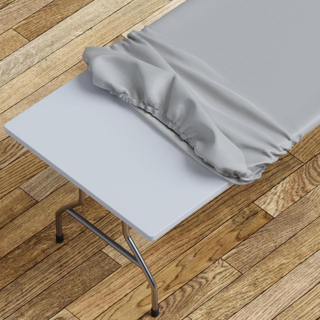 Sorfey Tablecloth -Fitted with Elastic, Vinyl with Flannel Back, Fits for Table 24"x 48" Rectangle,Water Proof, Easy to Clean, Solid Grey Design