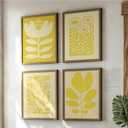 JXREQ Yellow Boho Abstract Neutral Floral Posters Wall Art Prints Set of 4, Mid Century Modern Abstract Black and Beige Matisse Floral Wall Decor for Home Bedroom Living Room, 8x12 Inch Unframed