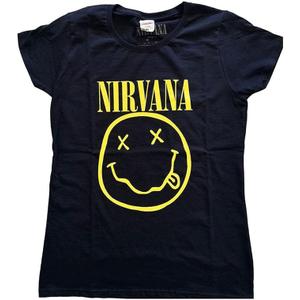 Nirvana T Shirt Yellow Smile Band Logo Official Womens Junior Fit Navy Blue Size L