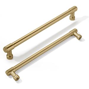 khtumeware 10 Pack Brushed Brass Cabinet Pulls 8 Inch(203MM) Hole Centers Kitchen Brushed Gold Cabinet Handles Cabinet Hardware Kitchen Handles for Cabinets Cupboard Handles Drawer Pulls
