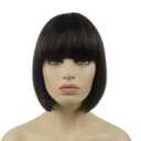 Lydell 8" Straight Short Bob Hair Flat Bangs Cute Central Dot Skin Top Heat Resistant Synthetic Wigs (6 Chestnut Brown)