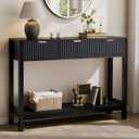 Nasonet Fluted Console Table, Wooden Sofa Table with Storage and Drawers, Farmhouse Behind Couch Table Entryway Table for Entrance, Hallway, Living Room, Black, 43.3 Inches X 11.8 Inches X 31.5 Inches