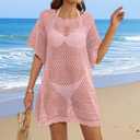 HRUTANE Women Swimsuit Coverup Crochet Bathing Suit Beach Cover Ups Summer Knit Bikini Beachwear Pullover 2025 Swimwear Dress (Medium, Pink)